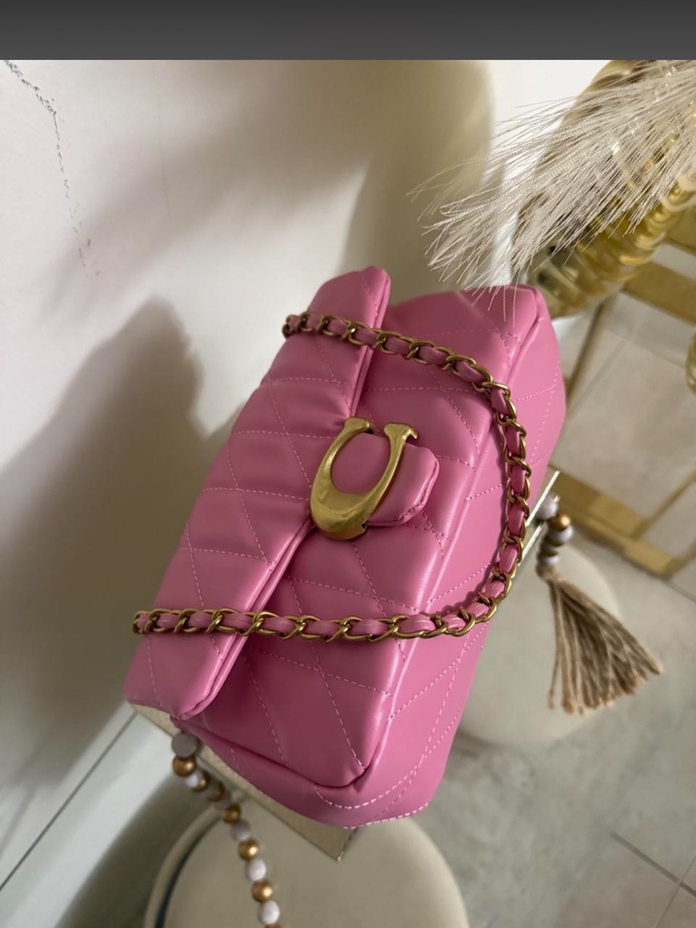 Coach Pink Quilted Chain Shoulder Bag with Gold Hardware